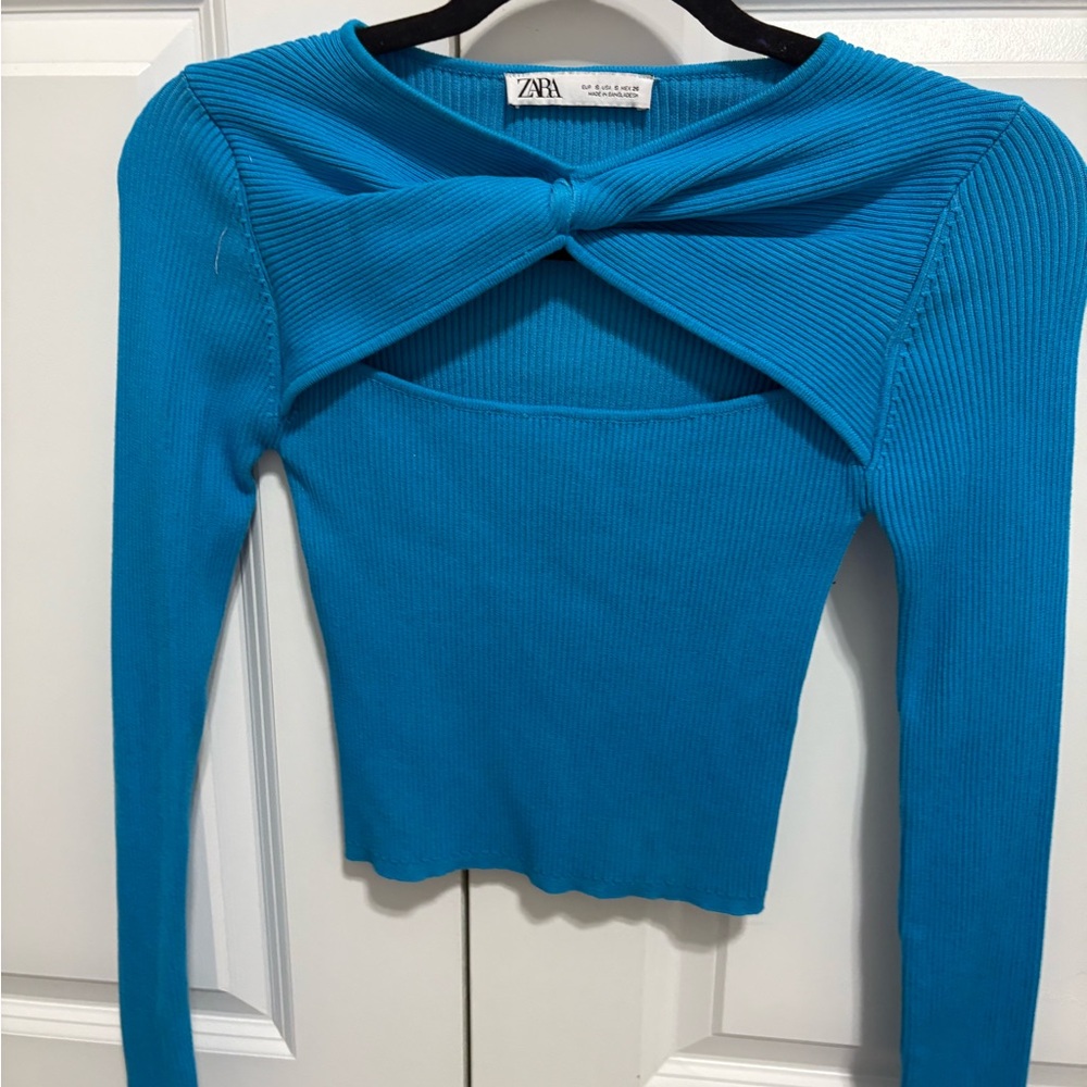 Zara Turquoise Twist Front Long Sleeve Top
